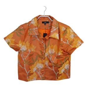 Lulus Cropped Jacket Bloom and Blossom Burnt Orange Jacquard Womens Medium NEW